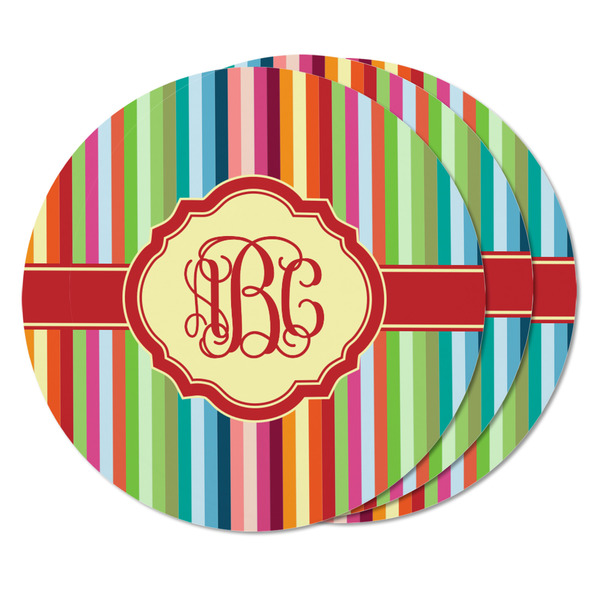 Retro Vertical Stripes Round Fridge Magnet - THREE