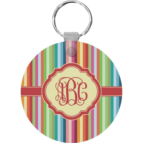 Retro Vertical Stripes Round Keychain (Personalized)