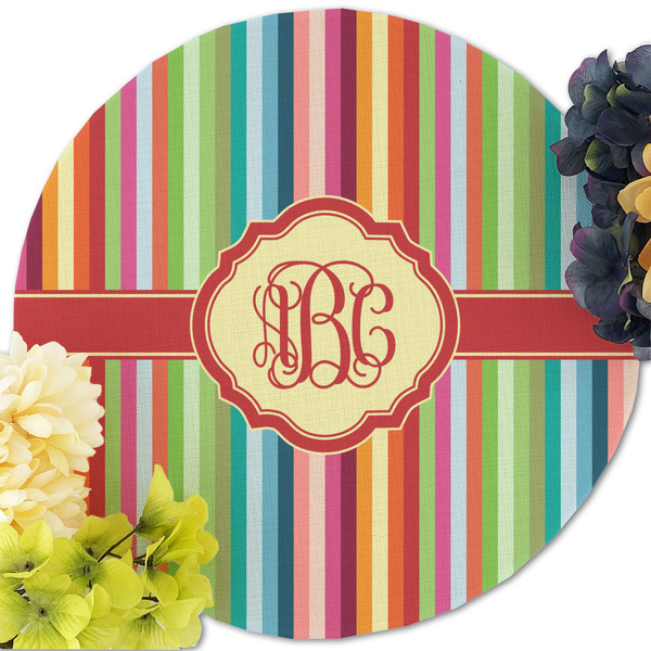 Retro Vertical Stripes Round Linen Placemats - Front (w flowers)