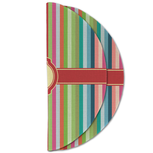 Retro Vertical Stripes Round Linen Placemats - HALF FOLDED (double sided)