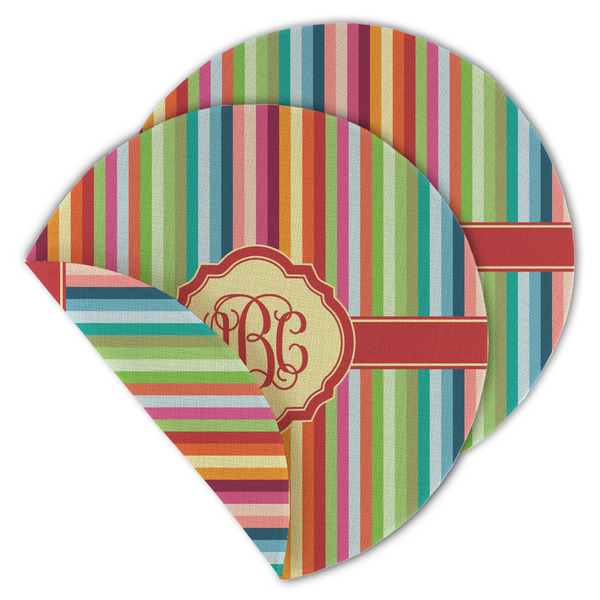 Retro Vertical Stripes Round Linen Placemats - MAIN (Double-Sided)