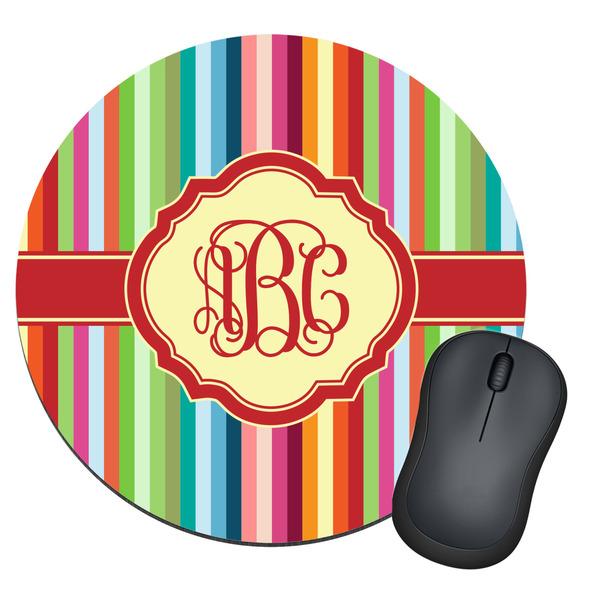 Custom Retro Vertical Stripes Round Mouse Pad (Personalized)