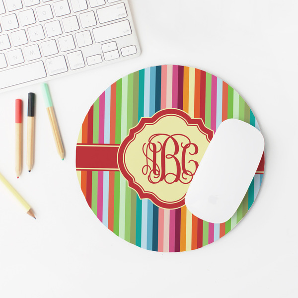 Retro Vertical Stripes Round Mousepad - LIFESTYLE 2