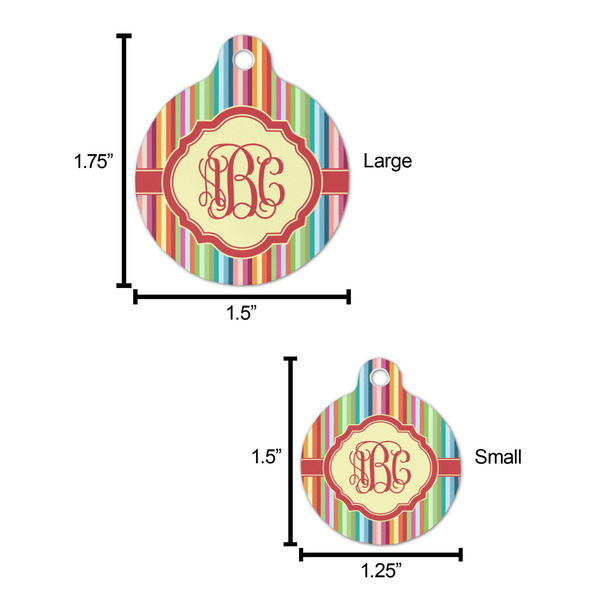 Retro Vertical Stripes Round Pet ID Tag - Large - Comparison Scale