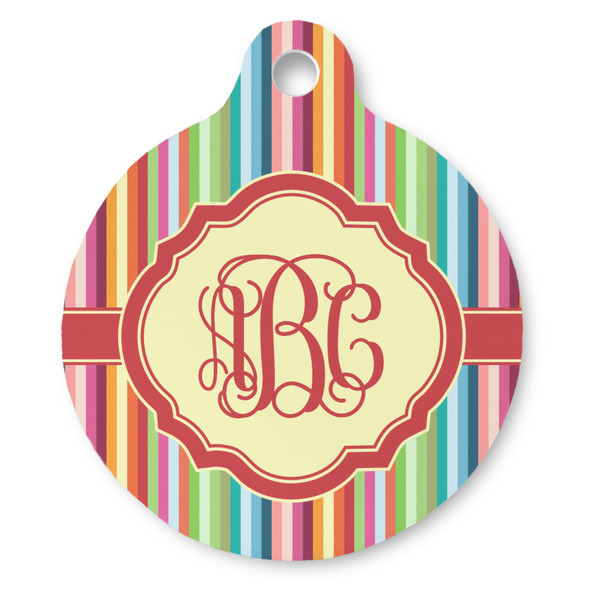 Custom Retro Vertical Stripes Round Pet ID Tag - Large (Personalized)