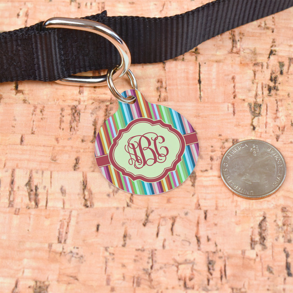 Retro Vertical Stripes Round Pet ID Tag - Large - In Context