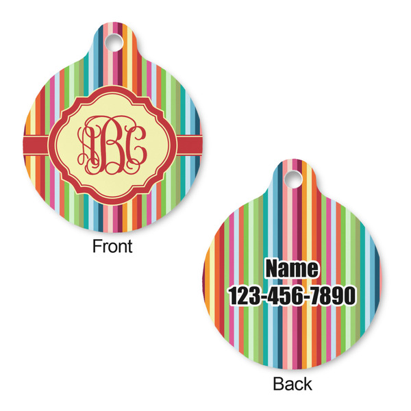 Retro Vertical Stripes Round Pet Tag - Front & Back