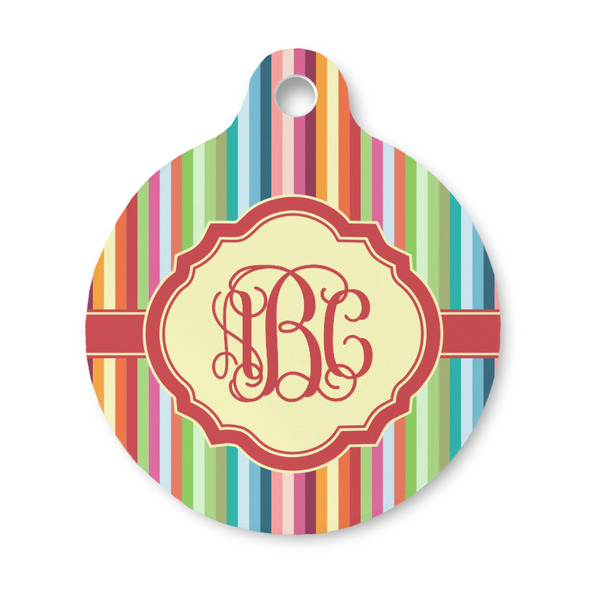 Custom Retro Vertical Stripes Round Pet ID Tag - Small (Personalized)