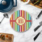 Retro Vertical Stripes Round Stone Trivet - In Context View