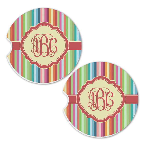 Retro Vertical Stripes Sandstone Car Coasters - Set of 2