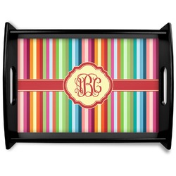 Retro Vertical Stripes Black Wooden Tray - Large (Personalized)