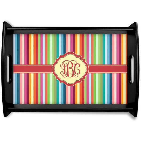 Custom Retro Vertical Stripes Black Wooden Tray - Small (Personalized)
