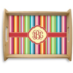 Retro Vertical Stripes Natural Wooden Tray - Large (Personalized)