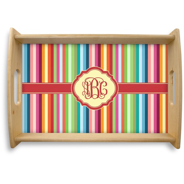 Custom Retro Vertical Stripes Natural Wooden Tray - Small (Personalized)