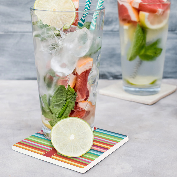 Retro Vertical Stripes Set of 4 Stone Coasters - In Context View