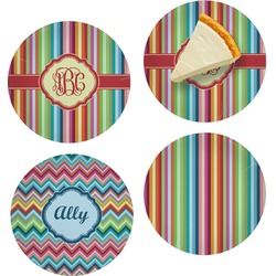 Retro Vertical Stripes Set of 4 Glass Appetizer / Dessert Plate 8" (Personalized)