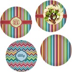 Retro Vertical Stripes Set of 4 Glass Lunch / Dinner Plate 10" (Personalized)