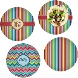 Retro Vertical Stripes Set of 4 Glass Lunch / Dinner Plate 10" (Personalized)