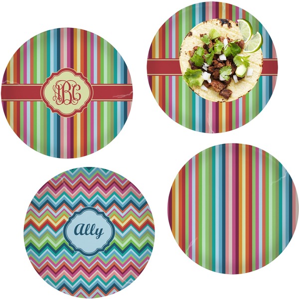 Custom Retro Vertical Stripes Set of 4 Glass Lunch / Dinner Plate 10" (Personalized)