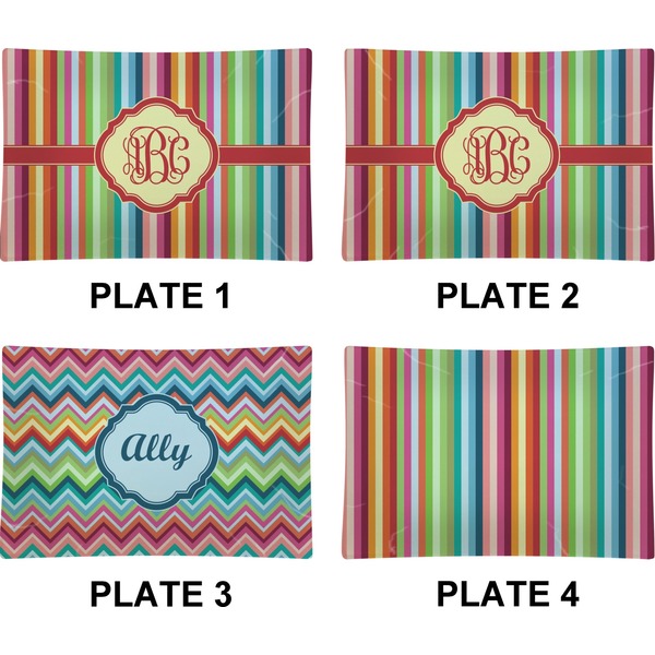 Retro Vertical Stripes Set of Rectangular Appetizer / Dessert Plates (Approval)