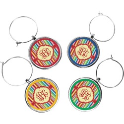 Retro Vertical Stripes Wine Charms (Set of 4) (Personalized)