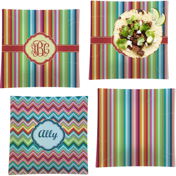 Custom Retro Vertical Stripes Set of 4 Glass Square Lunch / Dinner Plate 9.5" (Personalized)