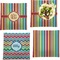 Retro Vertical Stripes Set of 4 Glass Square Lunch / Dinner Plate 9.5" (Personalized)