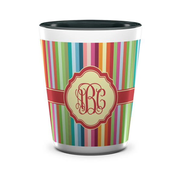 Custom Retro Vertical Stripes Ceramic Shot Glass - 1.5 oz - Two Tone - Set of 4 (Personalized)