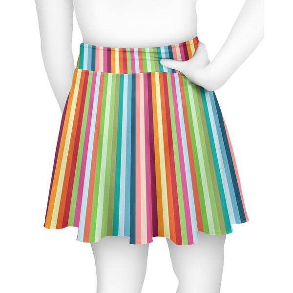 Retro Vertical Stripes Skater Skirt - Back