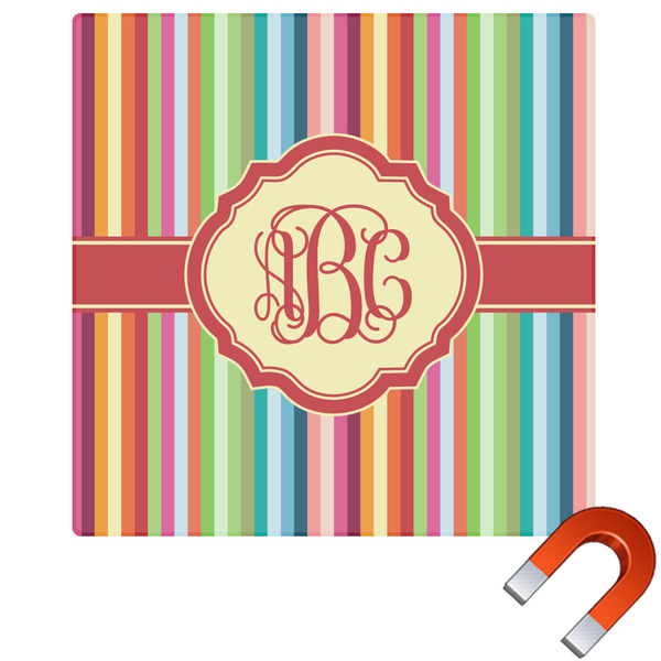 Custom Retro Vertical Stripes Square Car Magnet - 6" (Personalized)