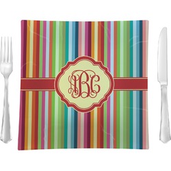 Retro Vertical Stripes 9.5" Glass Square Lunch / Dinner Plate- Single or Set of 4 (Personalized)
