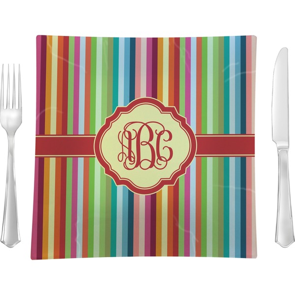 Custom Retro Vertical Stripes 9.5" Glass Square Lunch / Dinner Plate- Single or Set of 4 (Personalized)