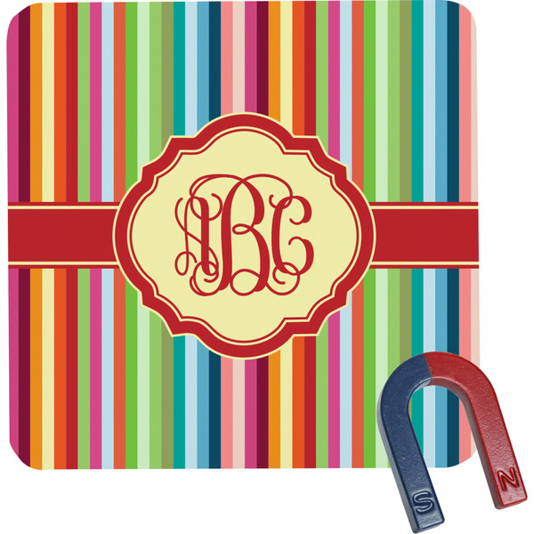 Custom Retro Vertical Stripes Square Fridge Magnet (Personalized)