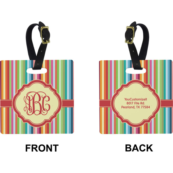 Retro Vertical Stripes Square Luggage Tag (Front + Back)