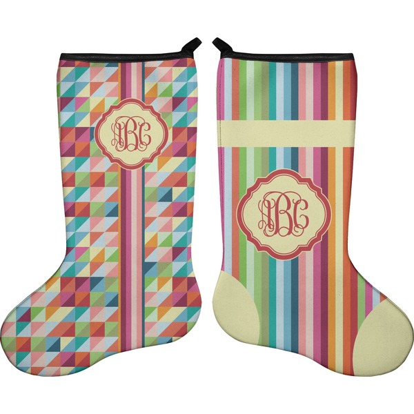 Custom Retro Vertical Stripes Holiday Stocking - Double-Sided - Neoprene (Personalized)