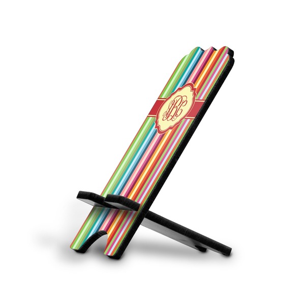 Custom Retro Vertical Stripes Stylized Cell Phone Stand - Small w/ Monograms