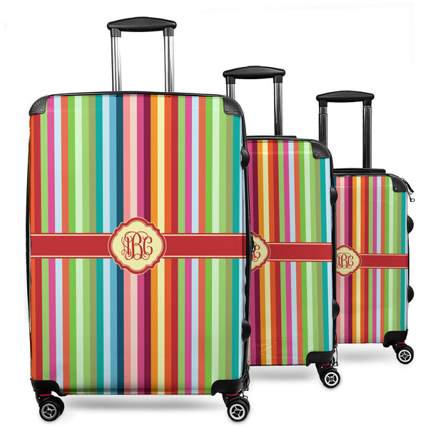 Custom Retro Vertical Stripes 3 Piece Luggage Set - 20" Carry On, 24" Medium Checked, 28" Large Checked (Personalized)