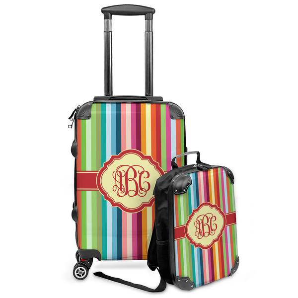 Custom Retro Vertical Stripes Kids 2-Piece Luggage Set - Suitcase & Backpack (Personalized)