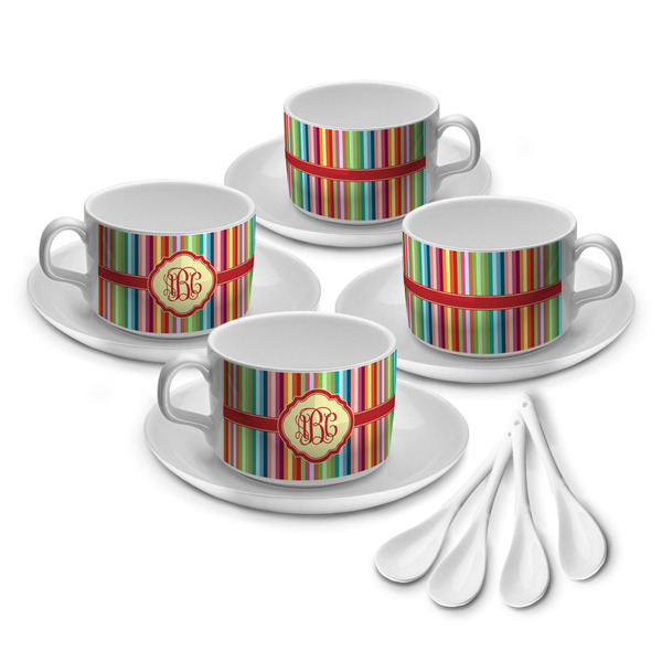 Custom Retro Vertical Stripes Tea Cup - Set of 4 (Personalized)