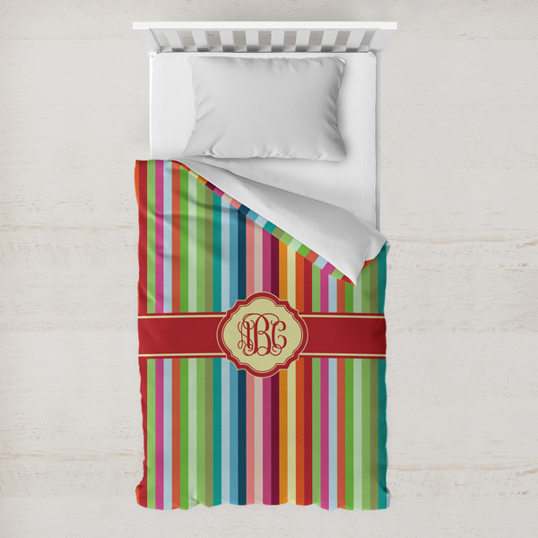 Custom Retro Vertical Stripes Toddler Duvet Cover w/ Monogram
