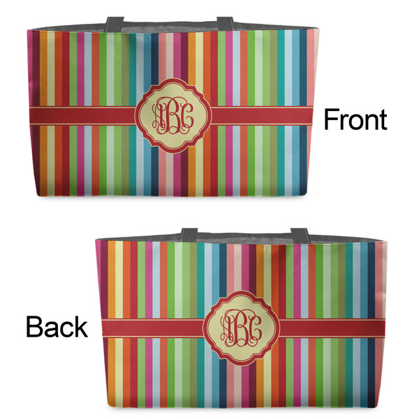 Retro Vertical Stripes Tote w/Black Handles - Front & Back Views