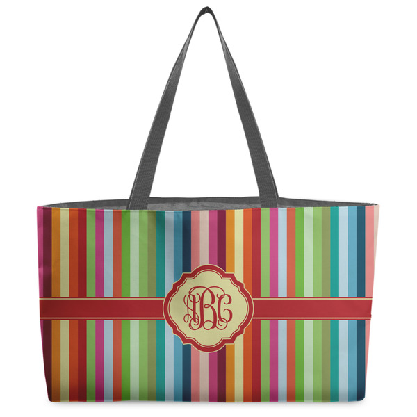 Custom Retro Vertical Stripes Beach Totes Bag - w/ Black Handles (Personalized)