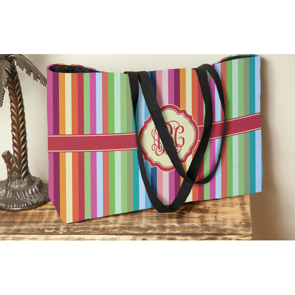 Retro Vertical Stripes Tote w/Black Handles - Lifestyle View