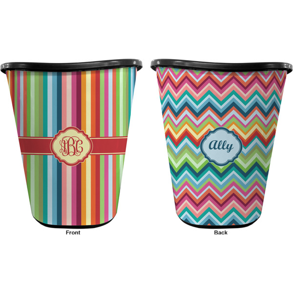 Retro Vertical Stripes Trash Can Black - Front and Back - Apvl