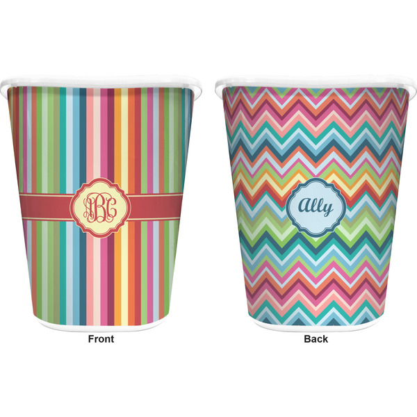 Retro Vertical Stripes Trash Can White - Front and Back - Apvl