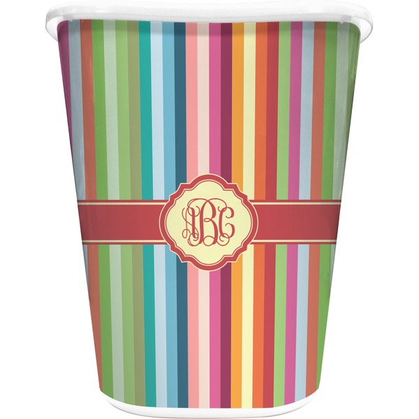 Custom Retro Vertical Stripes Waste Basket - Double Sided (White) (Personalized)