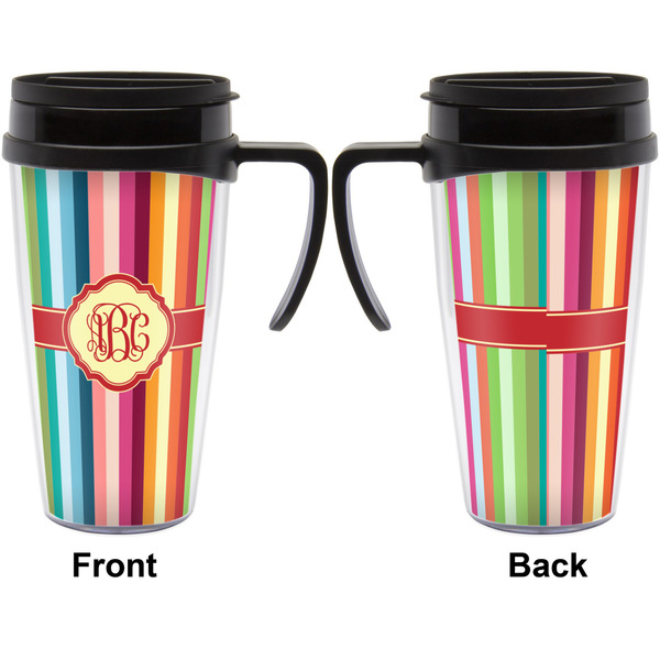Retro Vertical Stripes Travel Mug with Black Handle - Approval
