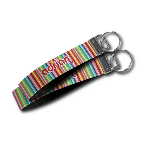 Retro Vertical Stripes Webbing Keychain FOBs - Size Comparison
