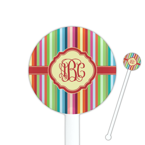 Custom Retro Vertical Stripes 5.5" Round Plastic Stir Sticks - White - Single Sided (Personalized)