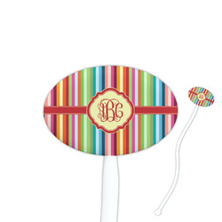 Retro Vertical Stripes 7" Oval Plastic Stir Sticks - White - Double Sided (Personalized)